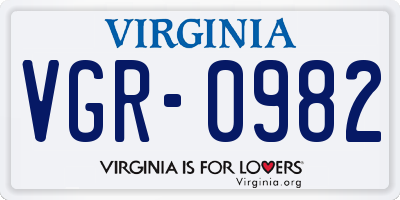 VA license plate VGR0982