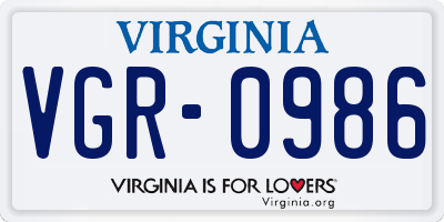 VA license plate VGR0986