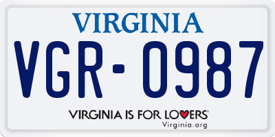 VA license plate VGR0987