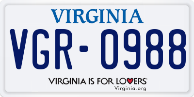 VA license plate VGR0988