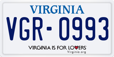 VA license plate VGR0993