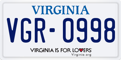 VA license plate VGR0998
