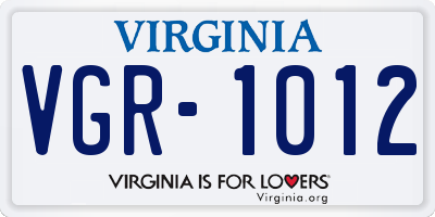 VA license plate VGR1012