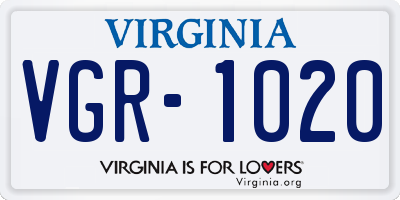 VA license plate VGR1020
