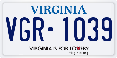 VA license plate VGR1039