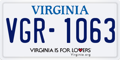 VA license plate VGR1063