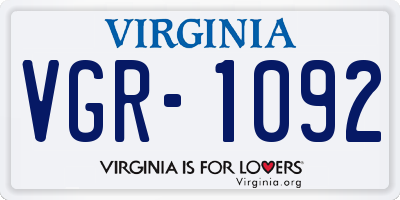 VA license plate VGR1092
