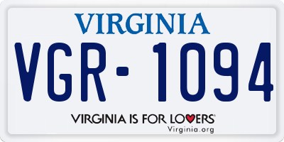 VA license plate VGR1094