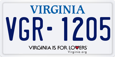 VA license plate VGR1205