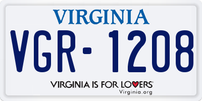 VA license plate VGR1208