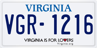 VA license plate VGR1216