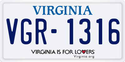 VA license plate VGR1316