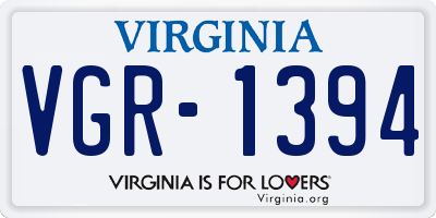 VA license plate VGR1394