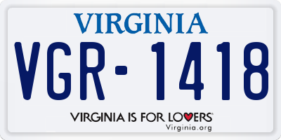 VA license plate VGR1418
