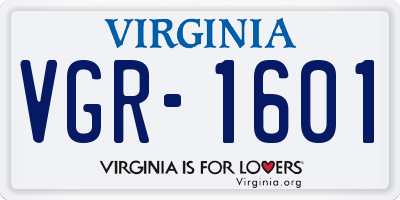 VA license plate VGR1601