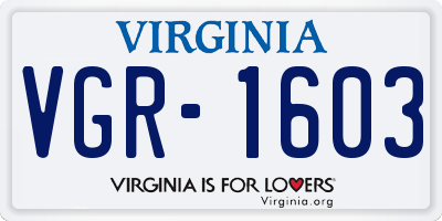 VA license plate VGR1603