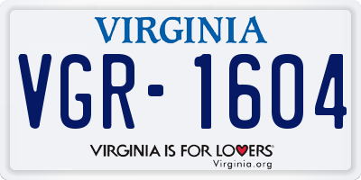 VA license plate VGR1604