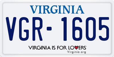 VA license plate VGR1605
