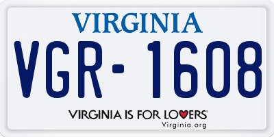 VA license plate VGR1608