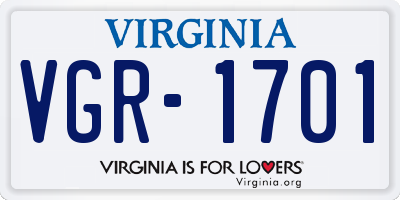 VA license plate VGR1701