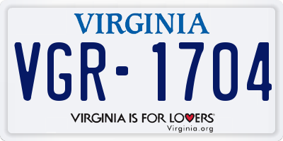 VA license plate VGR1704