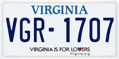 VA license plate VGR1707