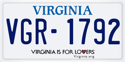 VA license plate VGR1792