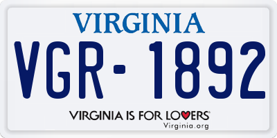 VA license plate VGR1892
