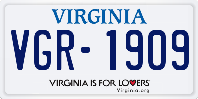 VA license plate VGR1909