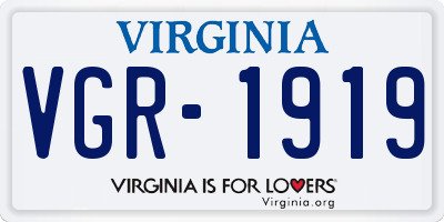 VA license plate VGR1919