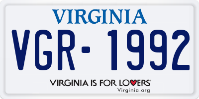 VA license plate VGR1992