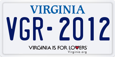 VA license plate VGR2012