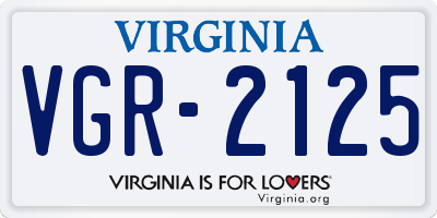 VA license plate VGR2125