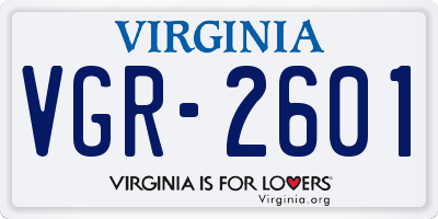 VA license plate VGR2601