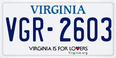 VA license plate VGR2603