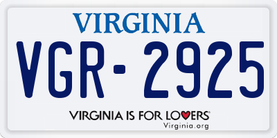 VA license plate VGR2925