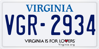 VA license plate VGR2934