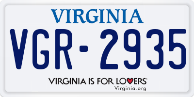 VA license plate VGR2935