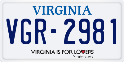 VA license plate VGR2981