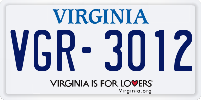 VA license plate VGR3012