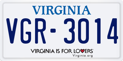 VA license plate VGR3014