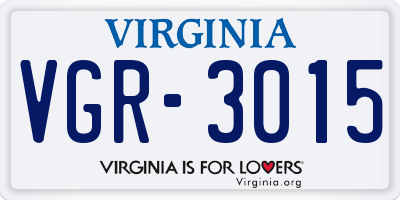 VA license plate VGR3015