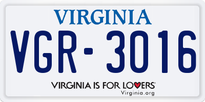 VA license plate VGR3016