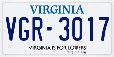 VA license plate VGR3017