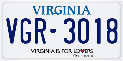VA license plate VGR3018