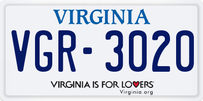 VA license plate VGR3020