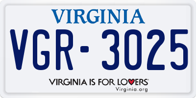 VA license plate VGR3025