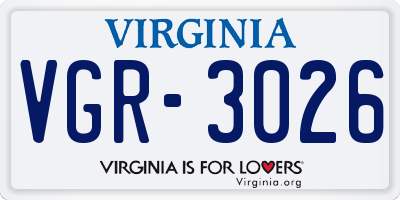VA license plate VGR3026