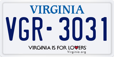 VA license plate VGR3031