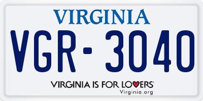 VA license plate VGR3040